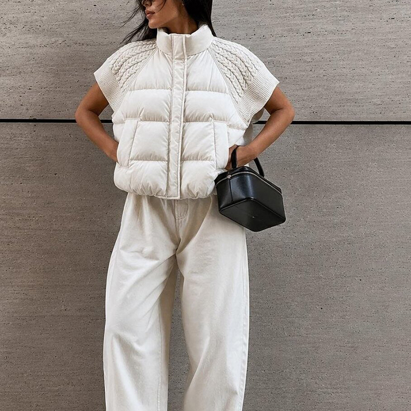 Puffer Vest Padded - Damska elegancka krótka kamizelka puchowa bez