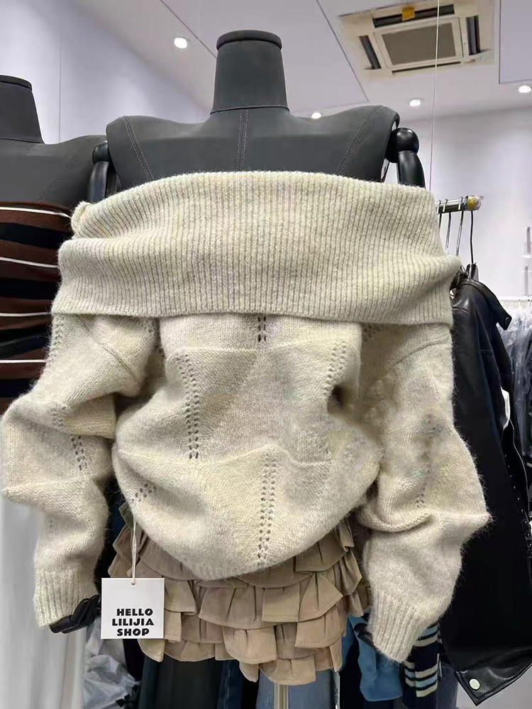 Sweter z dekoltem typu slash,  – Korean Street Fashion Female recenzja i cena